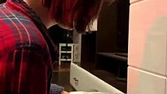 Point of view blowjob in a hotel bathroom with detailed oral action