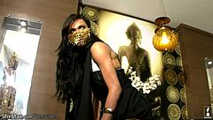 this mysterious shemale undressing and jerking big dick, so hot 😈