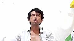 Watch Him Strip Tease, Ripping Shirt And Transparent Underwear, Revealing 25cm Cock Dripping Cum!