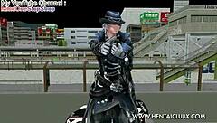 anime girl fights with ryona ballbusting in hentai mmd