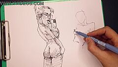 Hey, check out this porn artist sketching sexy girls super fast at work 😎