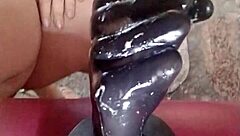 Trying fisting with a huge toy fist