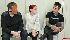 Bound whore gags on deepthroat while getting anal toyed