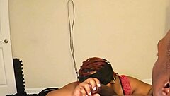 Ebony surprise delivers big tit blowjob and ass play