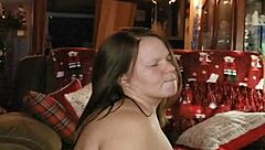 WIFE RIPS HER CLOTHES OFF FOR A CHRISTMAS STRIP AND BLOWJOB