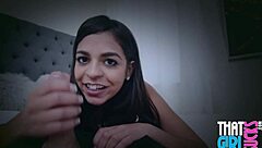 Petite latina teen contrasts with big cock in pov suck