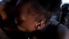 thick ebony babe gags on dick with facial cum