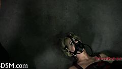 the cute girl gets bound in tight bondage.