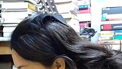 Young university girl gives an amazing blowjob while job hunting.