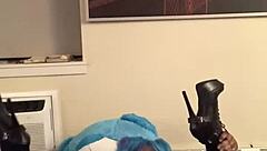 Hazelnutxxx in Halloween Cosplay Reveals Shaved Pussy Secret with Blue Hair