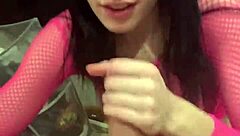 Petite teen sucks big cock in blowjob.