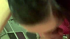 Petite teen sucks big cock in blowjob.