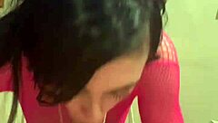 Petite teen sucks big cock in blowjob.