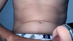 Amateur getting a vibrating handjob from monster cock