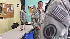 Gay blowjob scene in adult movie theater with drill sergeant