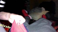 red head gives blowjob on new years with interracial twist