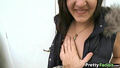 Cute petite latina teen gets cum on face in amateur facial!