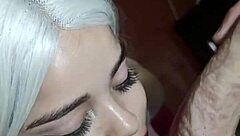 Blonde Smearing Lipstick During Deep Blowjob, So Hot! 😍