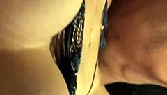 Licking her wet pussy on the dining table – cum dripping out.