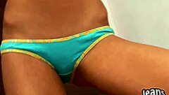 Blonde Babe Feels Excited Revealing Shiny Gold PVC Panties