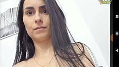 Slim bigtits woman sucks her own tits on webcam