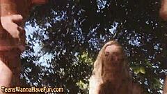 Real teen pussy close-up at outdoor party