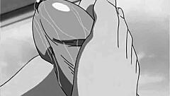 Anime babe gives intense footjob action.