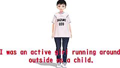 Anime girl stretches in yoga exercise with Leo.