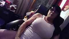 gwenny the shemale cums hard during solo masturbation session