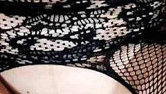 milf wife in stockings masturabting her wet pussy solo.