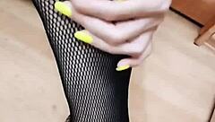 milf wife in stockings masturabting her wet pussy solo.