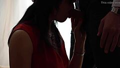 Hot wife deepthroats friend's big cock in red dress