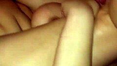 getting off by playing with my natural tits and stroking this big cock