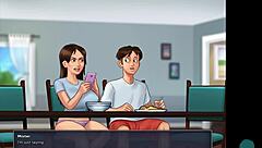 In summertime saga episode 55, the party starts with college students and milfs roleplaying