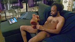 Elijah nelson from new zealand jerks his big black cock to cumshot.