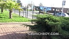 This amazing bareback gang bang in a sauna was wild. Max Lava got creampied three times by Crunchboy!