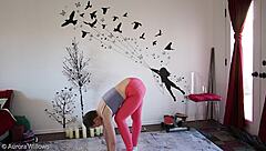 My cute girlfriend learns yoga under my femdom instruction with fetish touches.