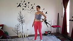 My cute girlfriend learns yoga under my femdom instruction with fetish touches.