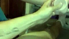 Shannon squirting all over the chair with her favorite toy at home.