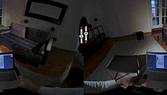 redhead explores her own element in dark room vr