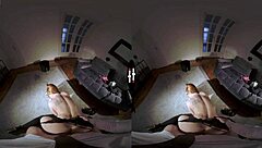 redhead explores her own element in dark room vr
