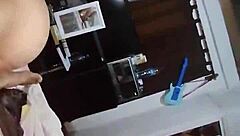 my esposa shows off shaved pussy and big tits for cumshot