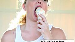 Kiki enjoys a messy ice cream treat