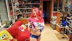 Gemma Gomory transforms into Harley Quinn for some naughty cosplay fun.