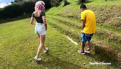 Public cock sucking in pov