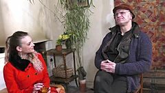 Watch This Cute European Cutie Suck An Elder Cock With Her Big Boobs