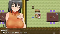 Minako cheats wildly in intense hentai game action.