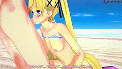 Marie Rose in bikini has sex on the beach in this 3D cartoon fantasy. Full hentai scene with anime characters