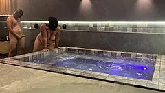 i grabed the beautiful brunette from behind and licked her pussy hard, making her scream