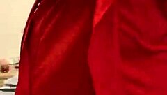 Brunette Teen in Red Lingerie Teases and Touches Herself